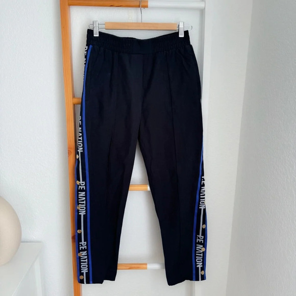 P.E Nation Torque Track Pants Snap Button Black Blue Stripe - Picture 5 of 16